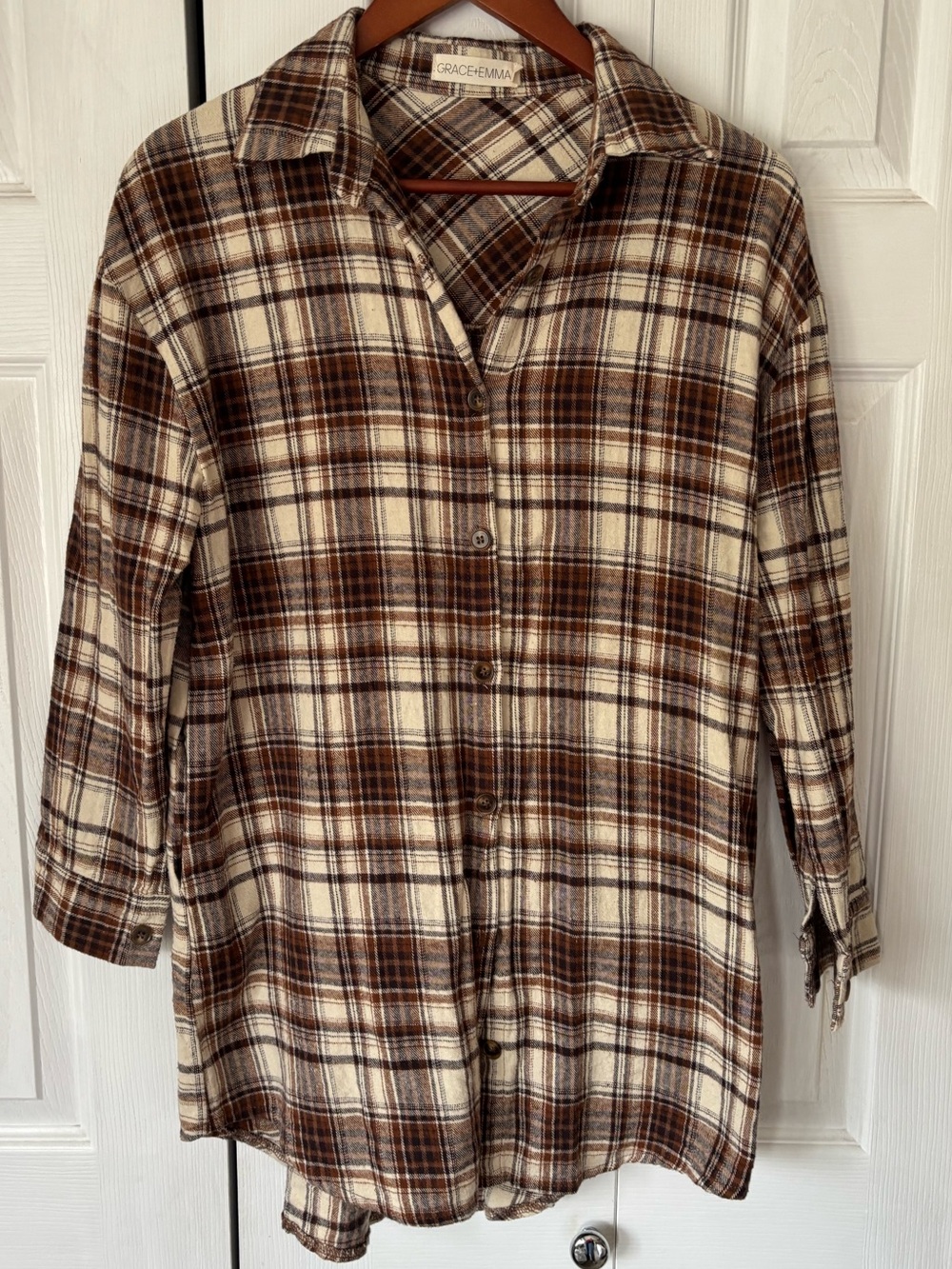 Grace + Emma Brown Plaid Button Up Size Medium